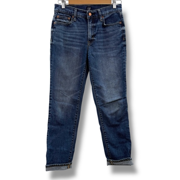 Gap Denim Best Girlfriend Medium Charlot Dark Indigo‎ Tapered Leg Jeans Sz 25/0 - Picture 1 of 10